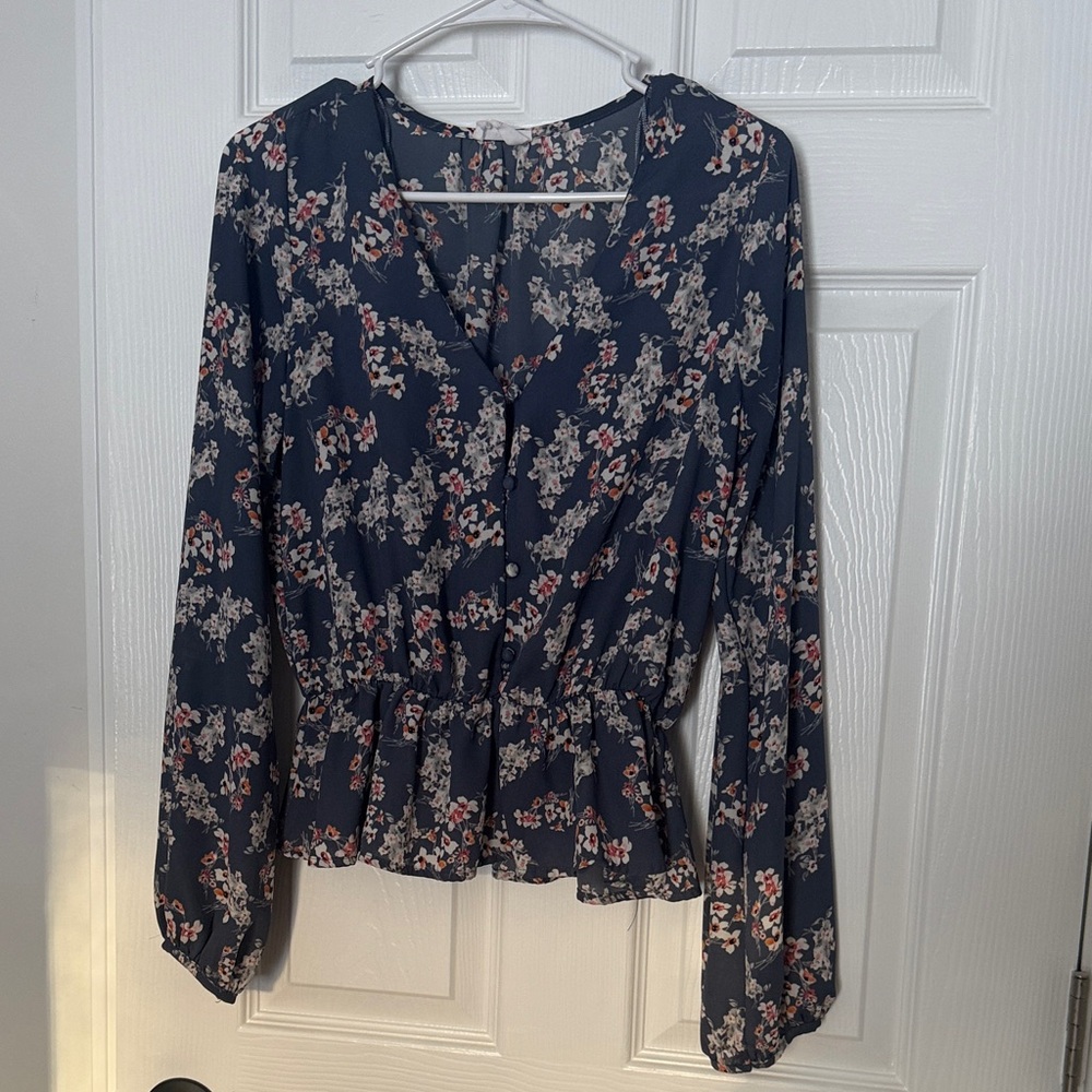 Sienna Sky Floral Blouse - Navy and Pink